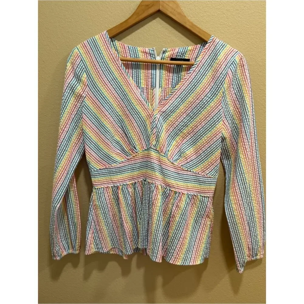 NWT J. Crew Cotton Striped Pastel Peplum Top - Multicolor Rainbow 2